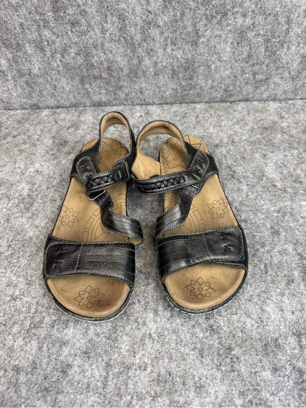 Taos Zenith Black Leather Adjustable Z-Strap Walking Sandal Size 7
